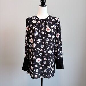 Guess Floral Top Lace Cuffs Open Back Dark Romantic Feminine Soft Goth Women's L